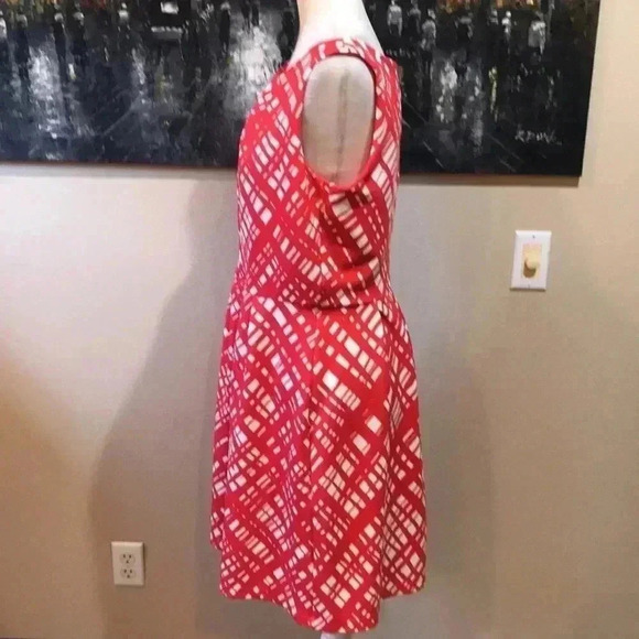 Enfocus Fit & Flare Orange & White Geometric Diamond Cutout Neckline Dress 12 - Picture 4 of 10